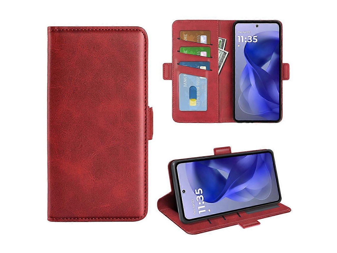 Capa Tipo Carteira De Couro Com Textura De Bezerro Para Motorola Moto G Power (2025) Vermelha