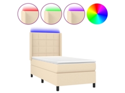 Cama Box Spring com Colchão e Led Tecido Cor Creme MAISON EXCLUSIVE (90x200 cm)