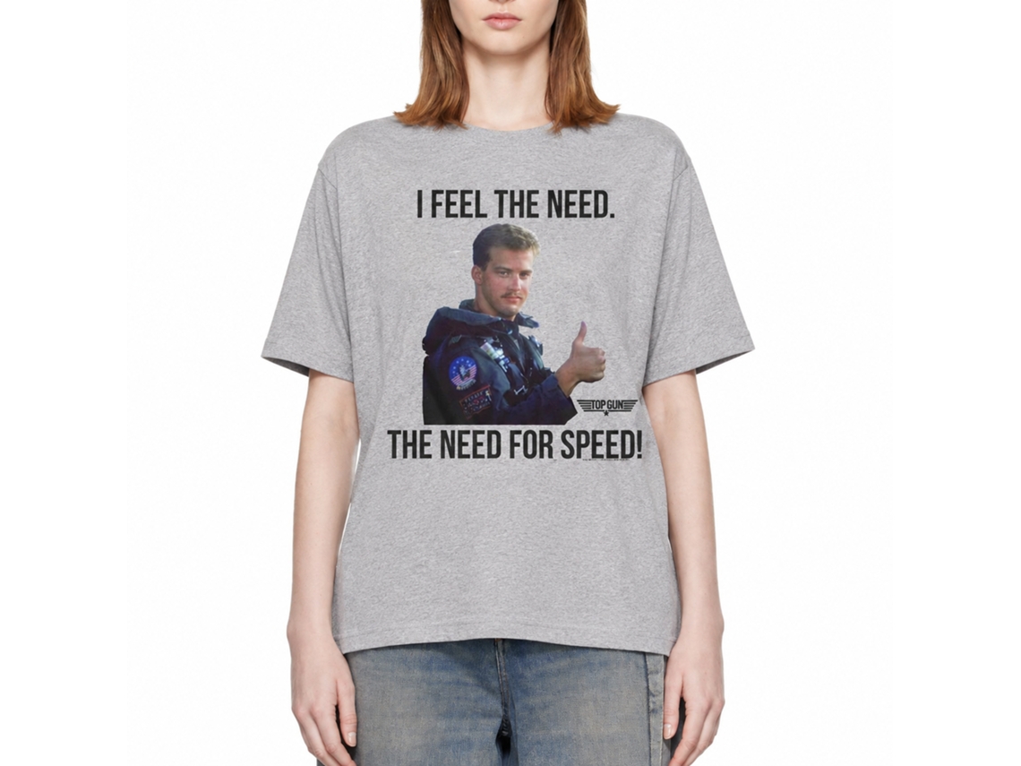 Rockinstone Top Gun Movie Feel The Need Heather Gray Adult T-shirt Size:m
