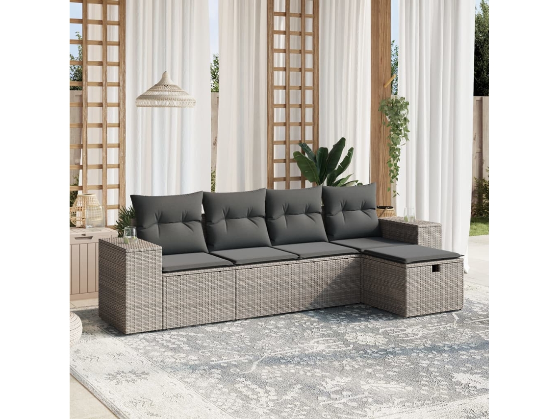 Conjunto de Sofás de Jardim HARLANV1 com Almofadões Vime Pe Cinzento