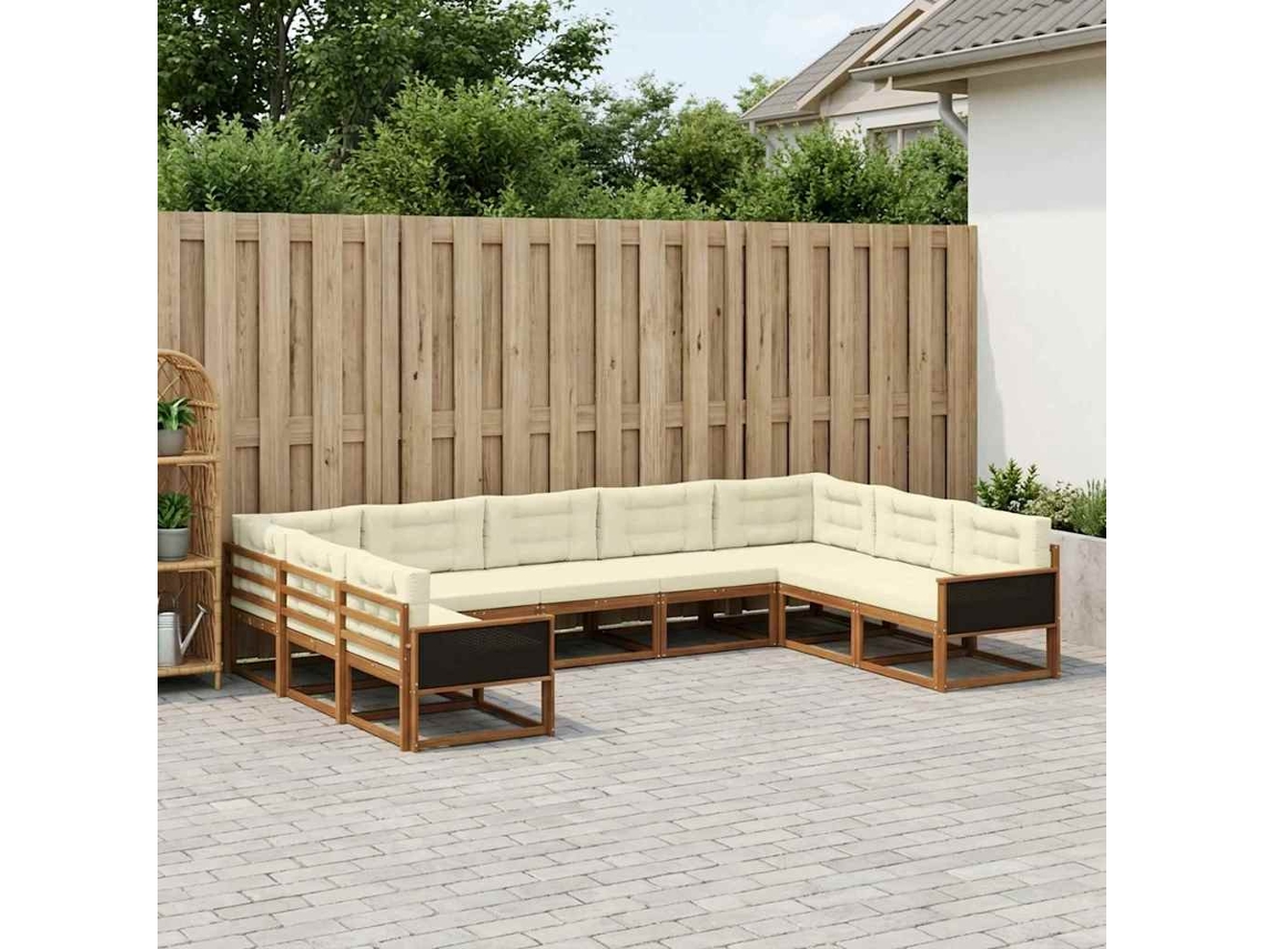 Vidaxl Conjunto De Sofás Para Exterior 9 Unid. Natural E Creme