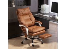 Cadeira De Escritório Com Suporte Lombar Inflável Estofada Em Pu Encosto Reclinável 65x76x113-121 Cm Marrom