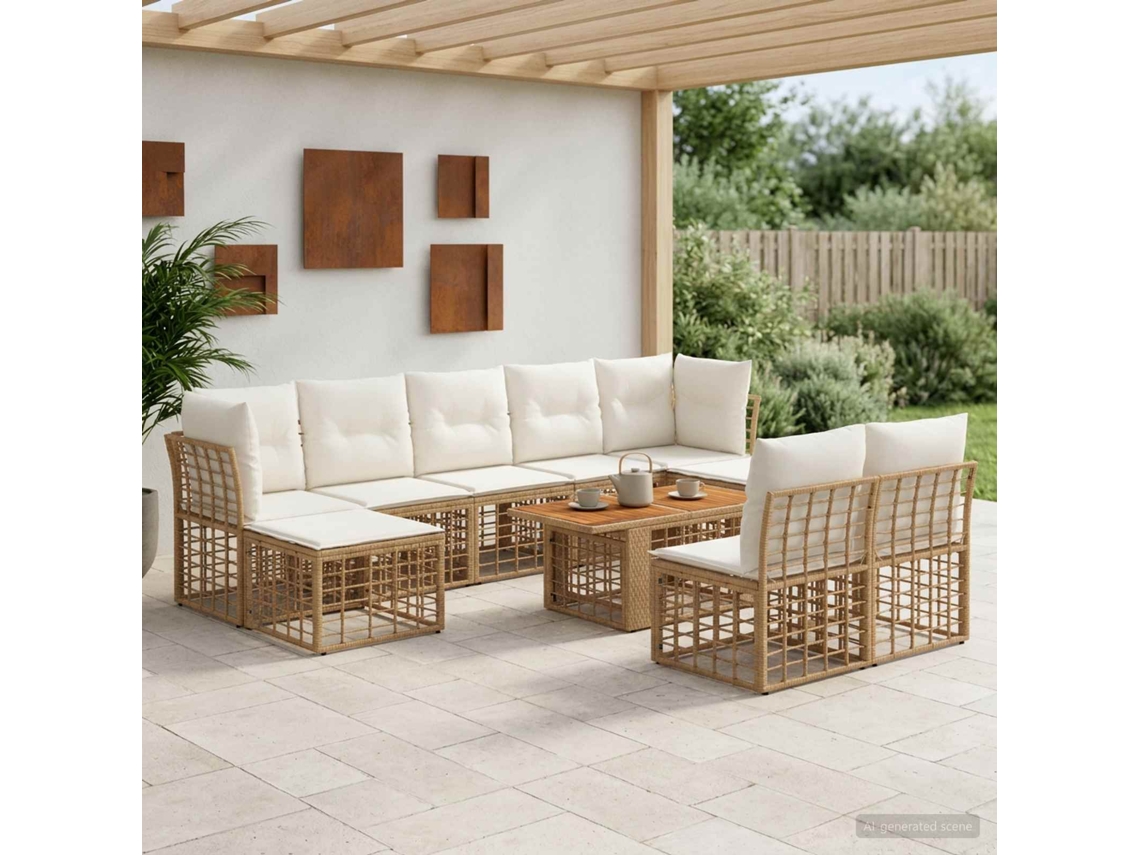Vidaxl Conjunto De Sofá De Jardim 10 Unid. Natural E Branco Creme