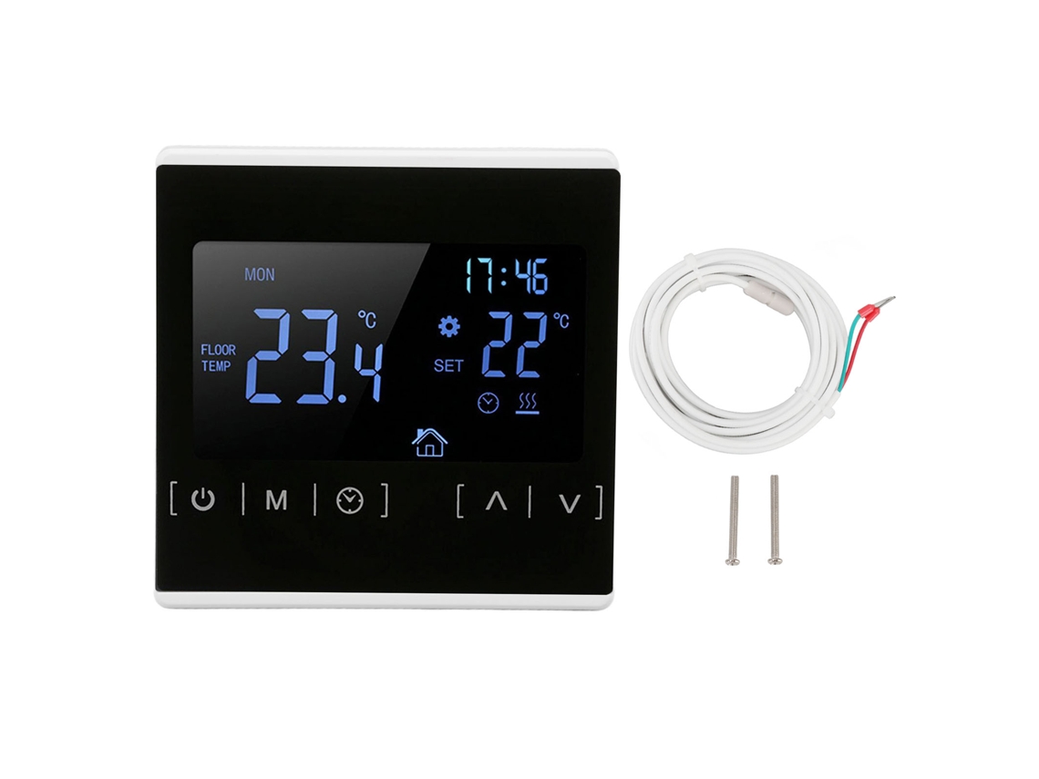 Termostato para aquecimento de piso (temperatura dupla, controle duplo, tela sensível ao toque retroiluminada)