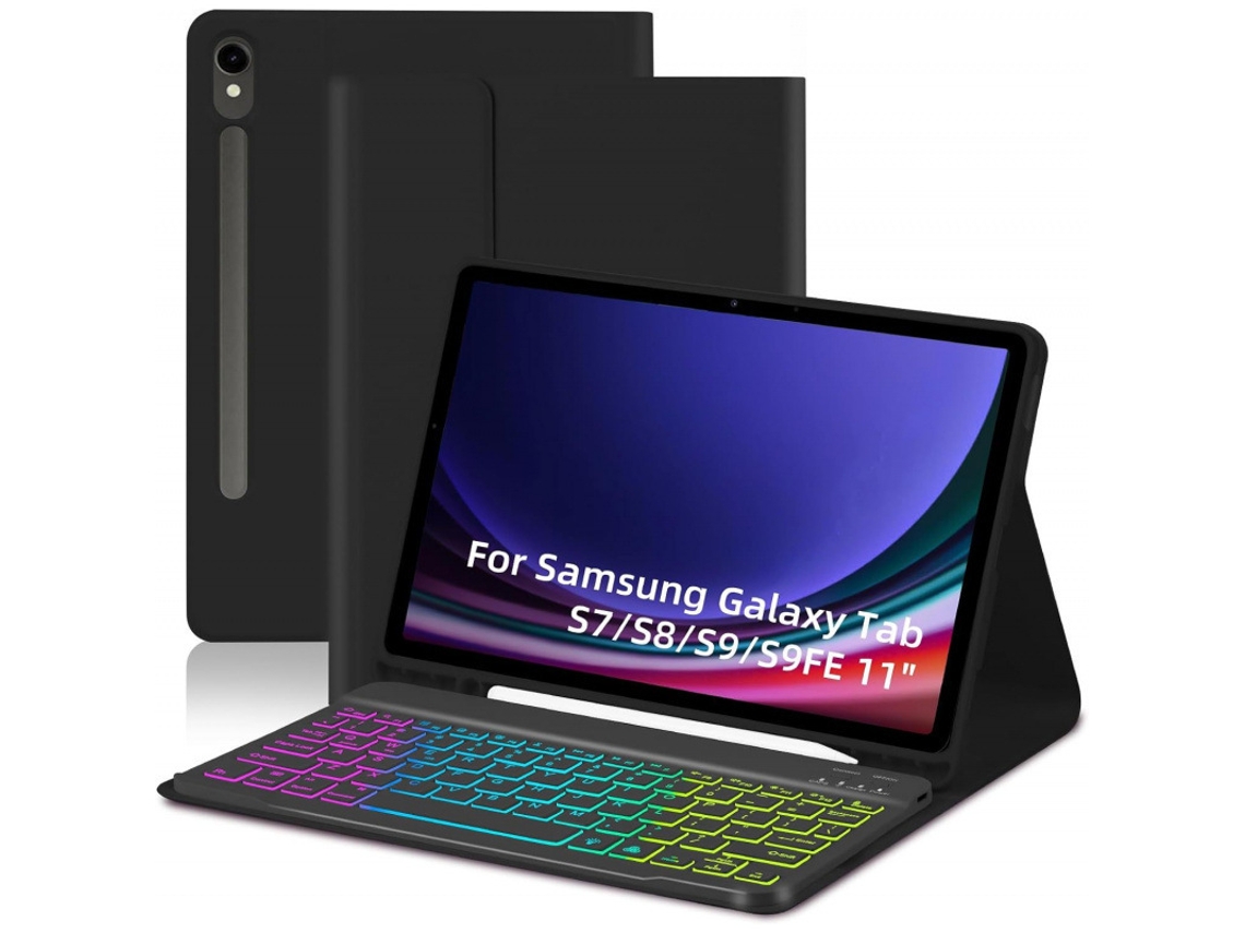 Capa de Teclado Bluetooth para Samsung Tab S9fe 11 Polegadas Luz de Fundo Colorida ,português, Preto XIAOMOYU