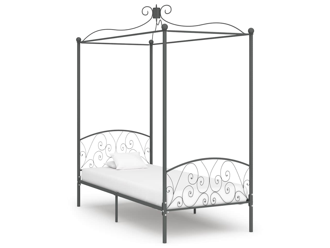 Vidaxl Estrutura De Cama Com Dossel 90x200 Cm Metal Cinzento