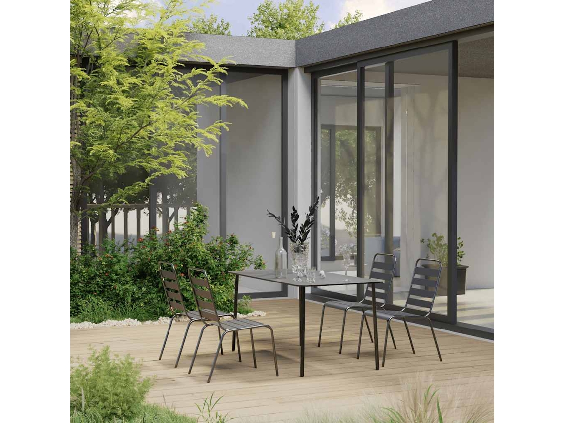 Vidaxl 5 Pcs Conjunto De Jantar Jardim Aço Cinzento Escuro