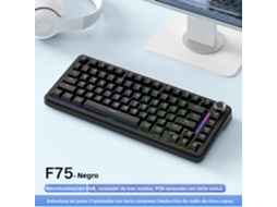 Teclado Mecânico Sem Fio Para Jogos, Teclas Pbt, Letras Laterais, Layout De 75%