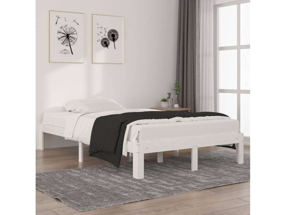 Vidaxl Estrutura De Cama 120x200 Cm Pinho Maciço Branco