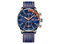 Relógio esportivo casual analógico Mini Focus masculino com pulseira de PU azul à prova d'água.