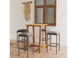 Vidaxl 5 Pcs Conjunto De Bar Para Jardim Com Almofadões Cinzento