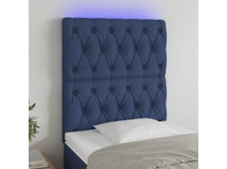 Vidaxl Cabeceira De Cama C/ Luzes Led Tecido 80x7x118/128 Cm Azul