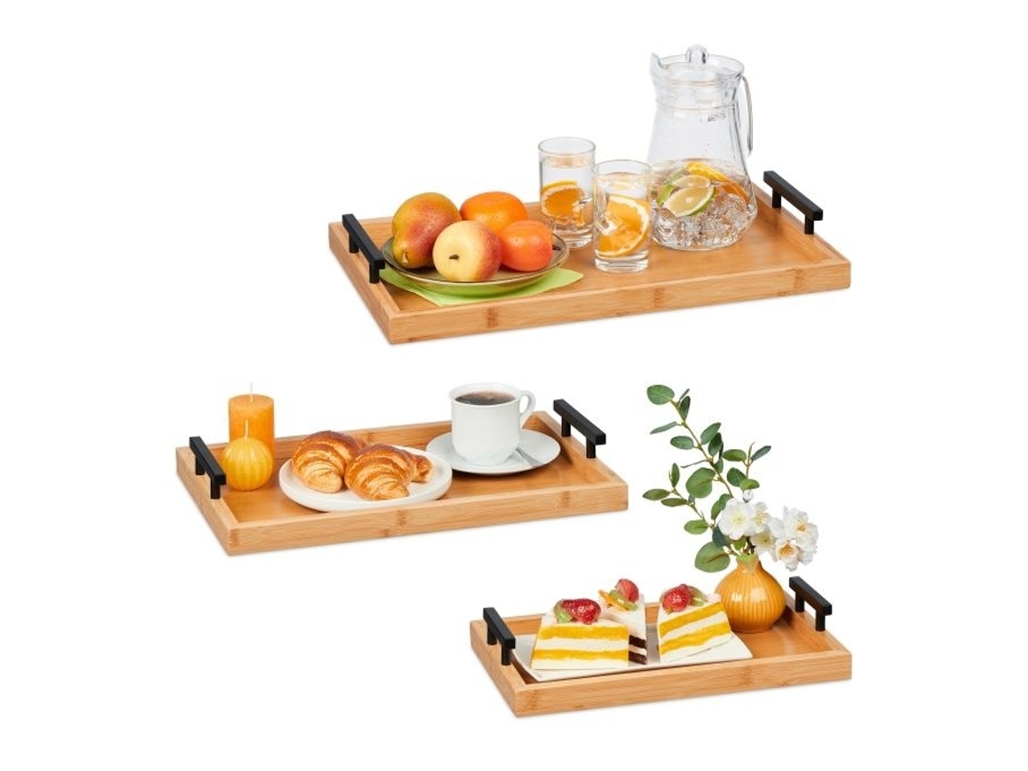 Lurelia Bandeja Pequeno-almoço Bambu 54 Cm 3 Unidades Para Chá, Café E Snacks