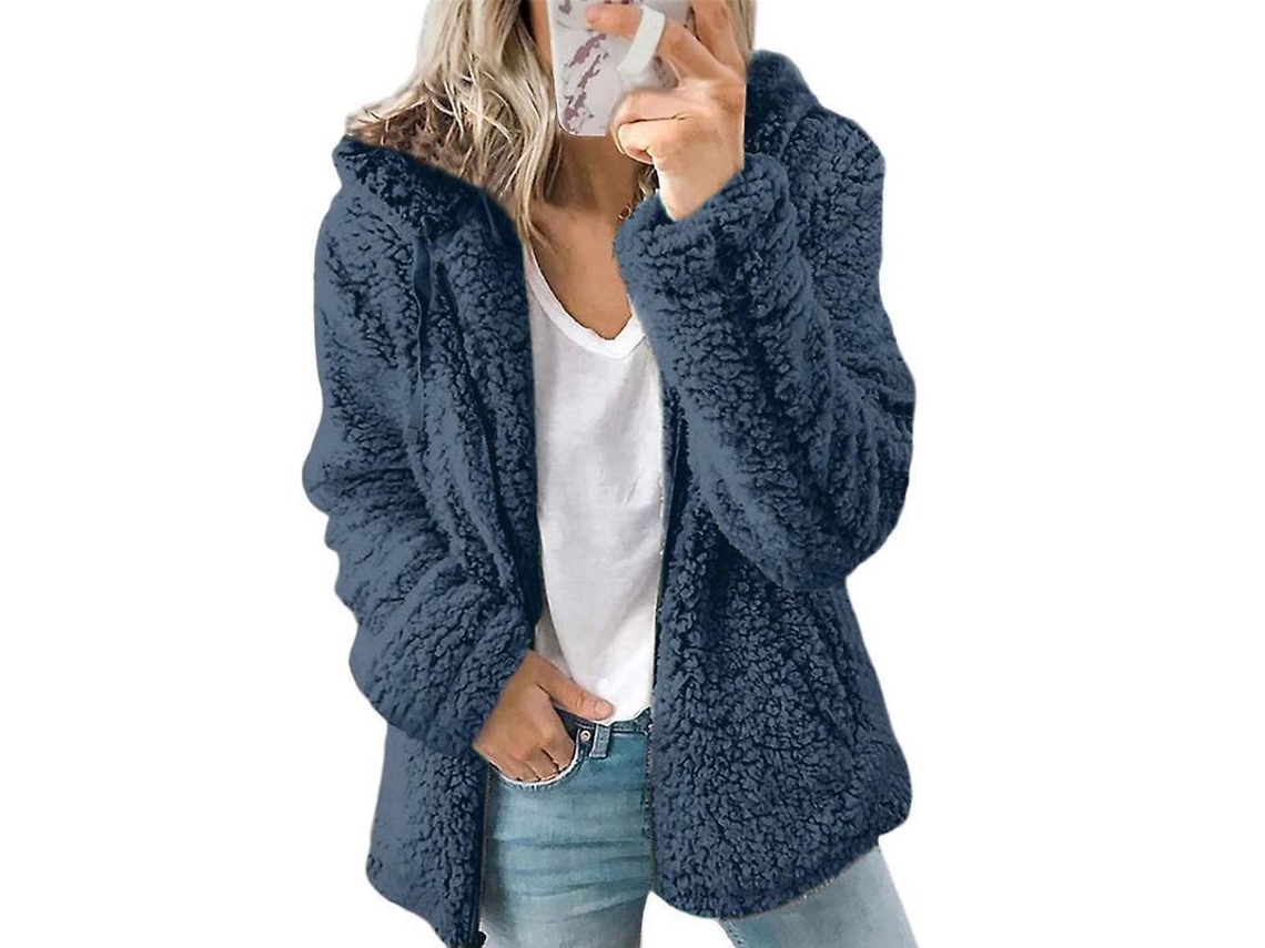 2026 abrigo de Peluche Oso Teddy para Mujer Con Capucha Suave Abrigo Cálido Invierno Casual XL Azul