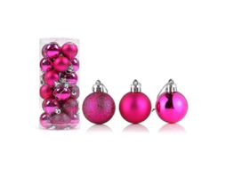 24 Bola Natal Delicada Reutilizável Brilhante Decoração Árvore Natal Casa Hotel Restaurante Festa Casamento 4 Cm Rosa Vermelha