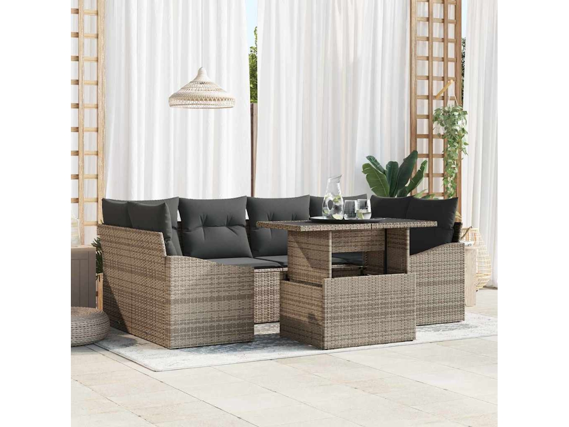 Vidaxl Conjunto De Sofá De Jardim 7 Unid. Cinzeto Vime Pe