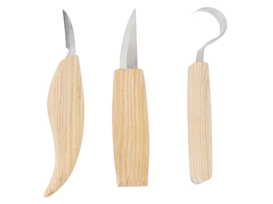 KIT DE 3 FERRAMENTAS DE ESCULTURA EM MADEIRA YURU com ganchos em aço inoxidável