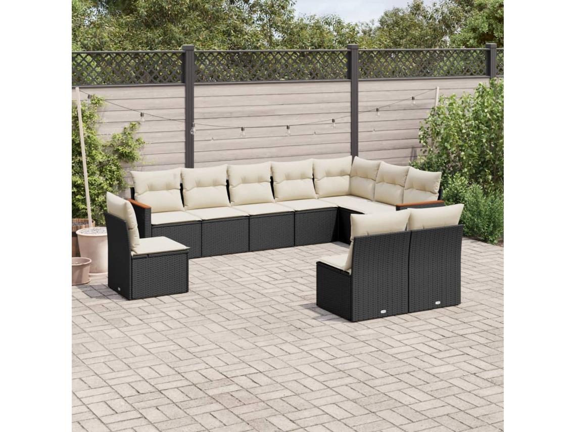 Vidaxl 10 Pcs Conjunto Sofás De Jardim C/ Almofadões Vime Pe Preto