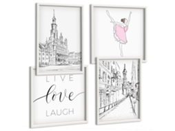 Pinturas Murais Modernas Bailarinas Estilosas E Arquitetura Moldura Branca Quadros Para O Escritório Espelharte (conjunto De 4 Imagens)