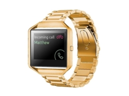 Lurelia Pulseira Fitbit Blaze Com Armação De Metal, Fivela Borboleta, Três Contas, Aço Inoxidável, Dourada