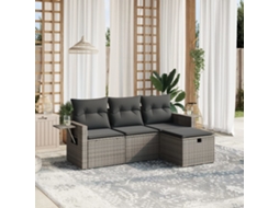 Vidaxl 4 Pcs Conjunto Sofás De Jardim C/ Almofadões Vime Pe Cinzento