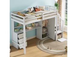 Cama Berço Infantil Multifuncional 90x200cm Branca Com Escada Mesa Armário