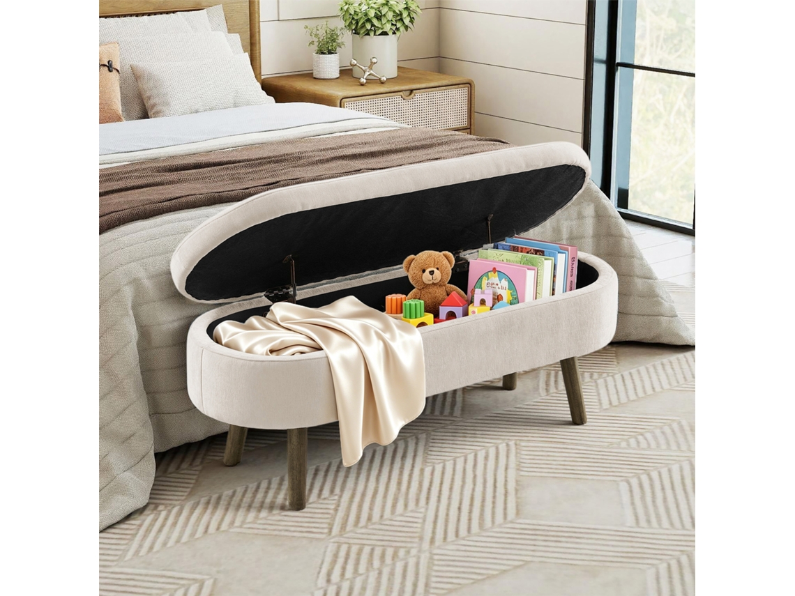 Banco Multifuncional Arrumação, Chenille, Madeira, 20l, 110x40x42cm, Bege