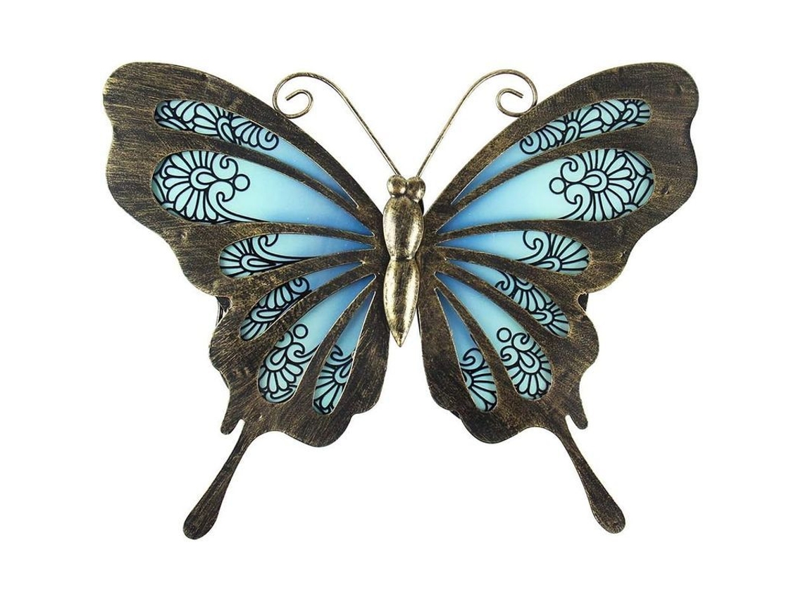 Arte De Parede Mariposa De Metal Com Cristal Para Jardim Exterior Decoração De Cerca Pendente