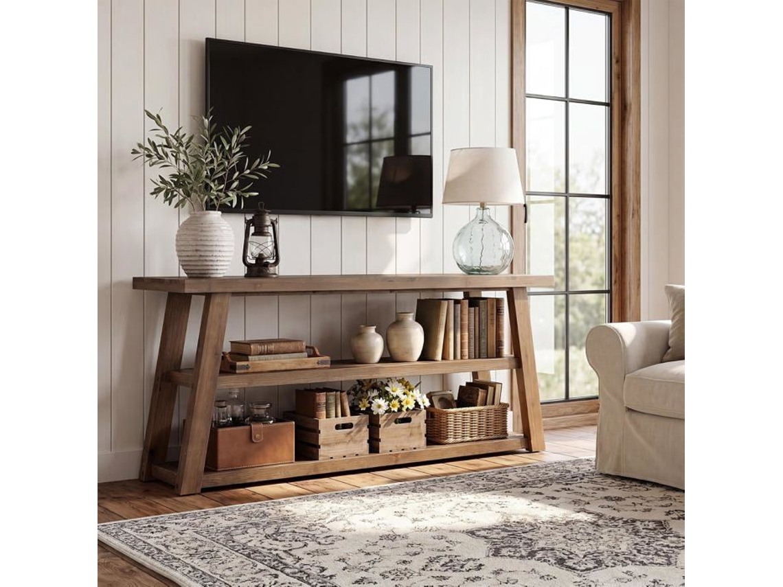 Móvel Para Tv, Little Tree, 160×35×65 Cm, Console Para Tv Com 3 Prateleiras De Armazenamento Abertas Para Televisores De 60/70/75 Polegadas, Marrom Rú