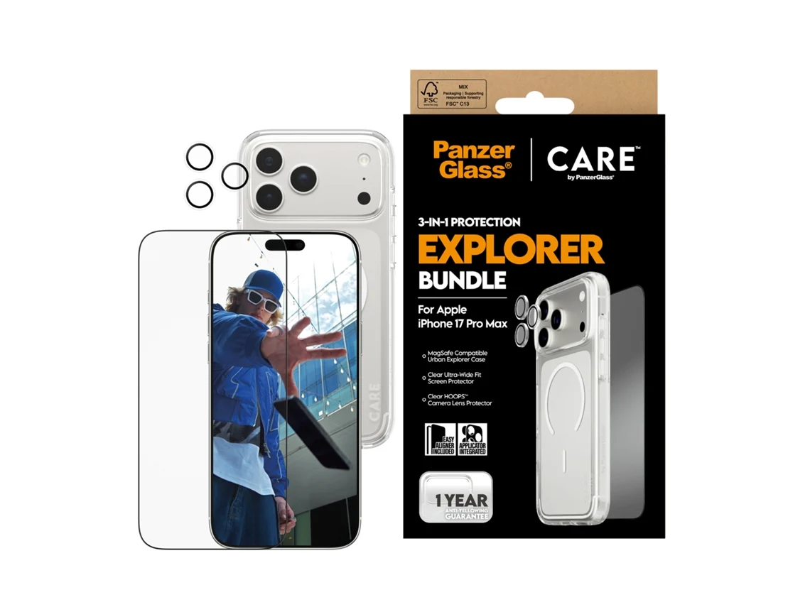 Bundle Proteção 3 em 1 PANZERGLASS 3-1 iPhone 17 Pro Max (Capa + Película + Protetor Câmara)