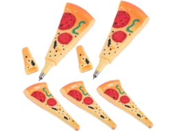 Pacote Com 5 Canetas Esferográficas De Plástico Em Formato Pizza.
