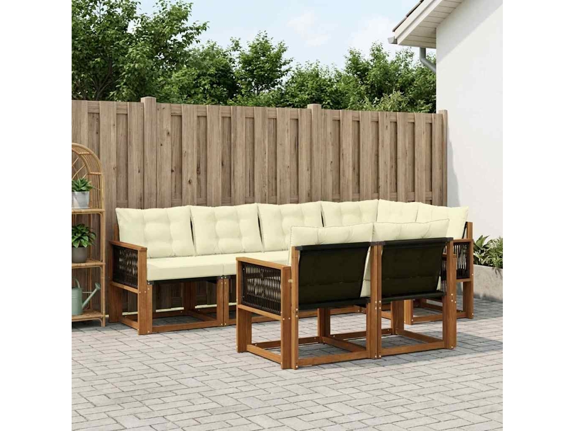 Vidaxl Conjunto De Sofás Para Exterior 7 Pcs Natural E Creme