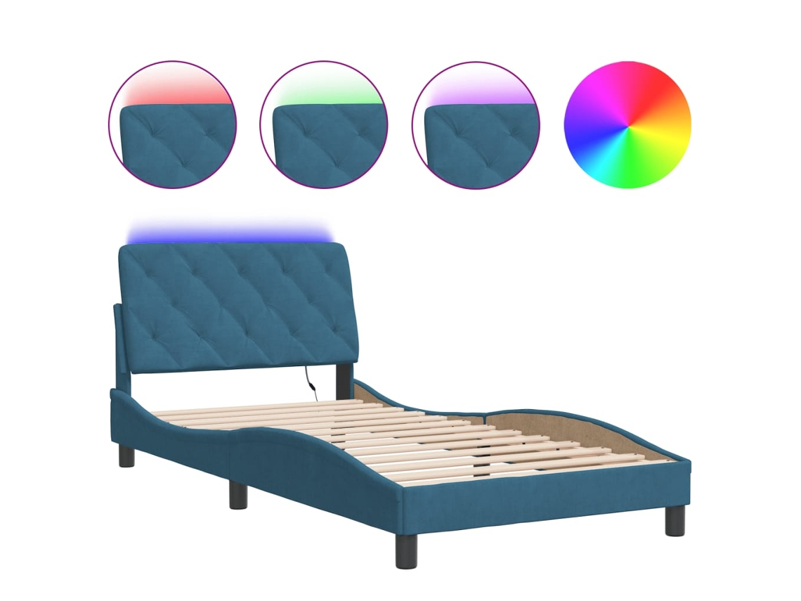 Estrutura de Cama com Led Sem Colchão Veludo Azul MAISON EXCLUSIVE (100x200 cm)
