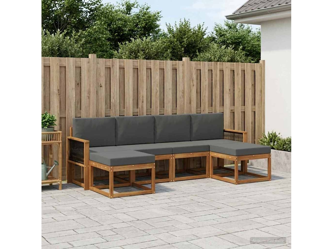 Vidaxl Conjunto De Sofás Para Exterior 6 Pcs Natural E Antracite
