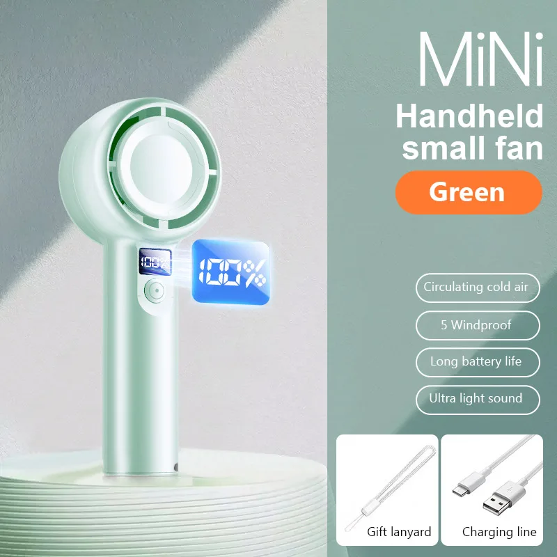 Mini Ventilador Portátil Recarregável Via Usb, Silencioso E Com Visor Digital, Cinco Velocidades De Vento Ajustáveis