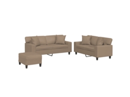 Conjunto de 3 Peças de Sofás com Almofadas Couro Artificial Cappuccino MAISON EXCLUSIVE