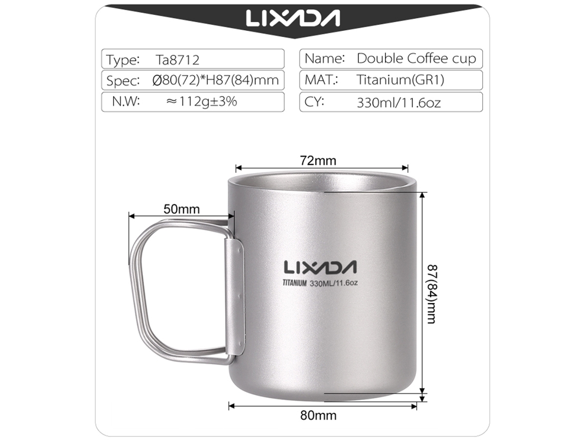 Copo de Titânio 330ml Parede Dupla para Camping