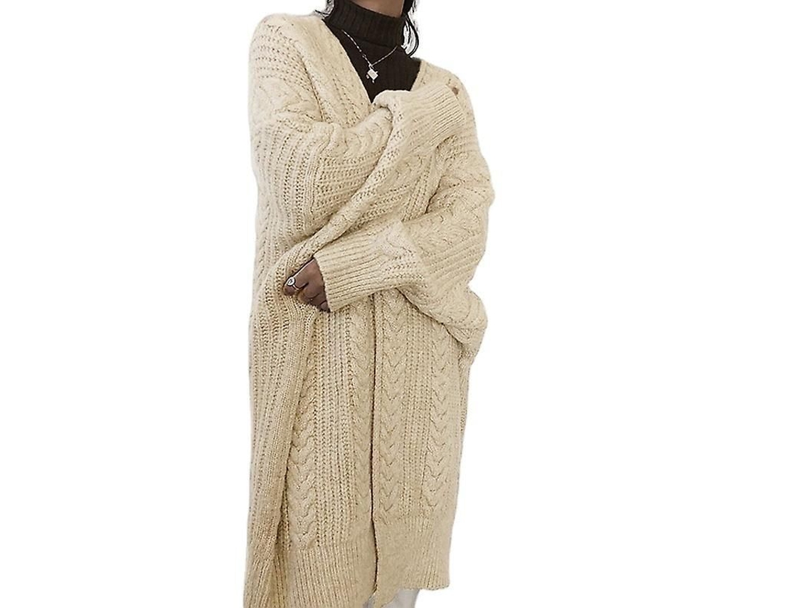 Fasst Cardigan Mulher Ponto Waffle Gola V Manga Longa Casual S/MARCA