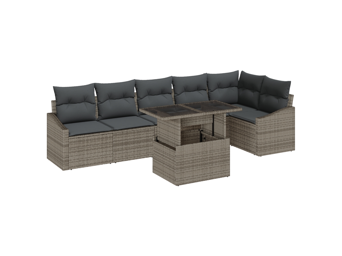 Conjunto 7 Conjunto De Móveis De Jardim Vidaxl Cinzento Vime Pe (100 X 55 X 73 Cm)