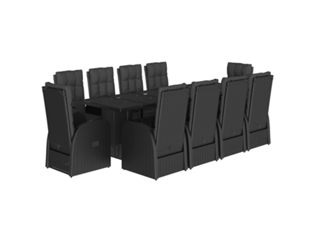 11 Peças Conjunto De Jantar Para Jardim Com Almofadões Vime Pe Preto Clicnbuy