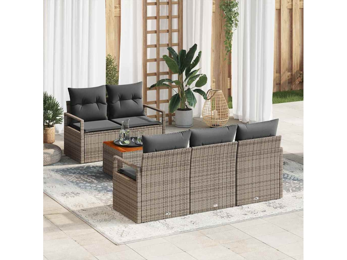 Vidaxl Conjunto de Sofá de Jardim com Almofada 6 Pcs Cinzeto Vime Pe