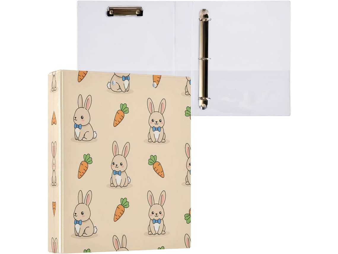Pasta de 3 Argolas para Papel Tamanho Carta , Coelhinho da Páscoa Redondo e Fofo com Porta pra (27,9 X 21,6 Cm)