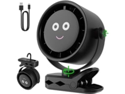 Ventilador 4000mAh com visor LED, cinco velocidades, rotação 360°, com clipe