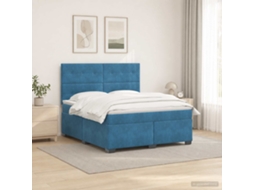 Vidaxl Cama Box Spring Com Colchão Azul 160 X 200 Cm Veludo