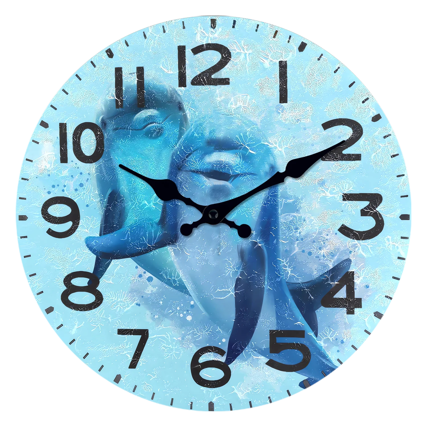 Relógio De Parede De Madeira Personalizado Com Estampa De Golfinho Azul (10 Polegadas), Silencioso E Com Mecanismo De Quartzo.