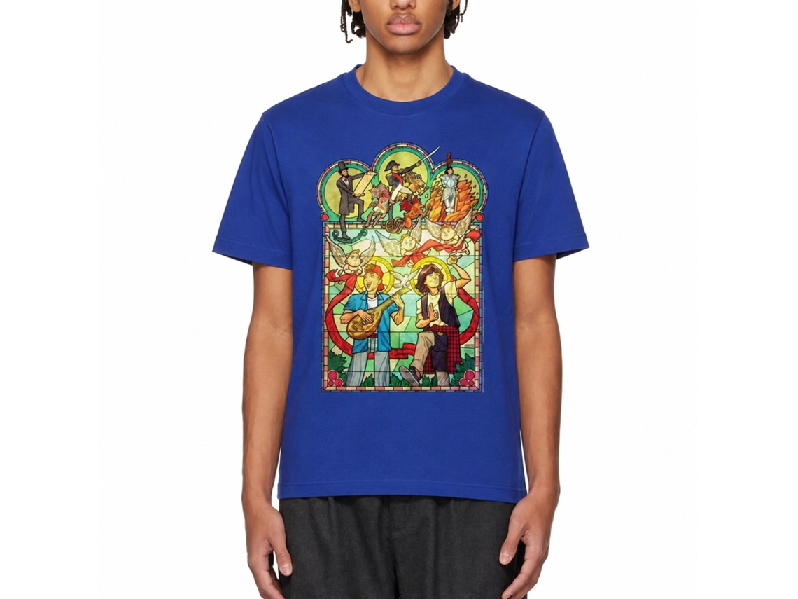 Rockinstone Bill And Ted Stained Glass Solid Royal Adult T-shirt Size:m