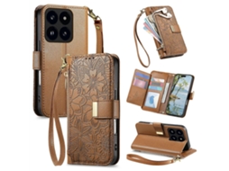 Capa Carteira De Couro Com Zíper, Estampa De Flores E Folhas, Com Alça, Para Xiaomi 14t Pro