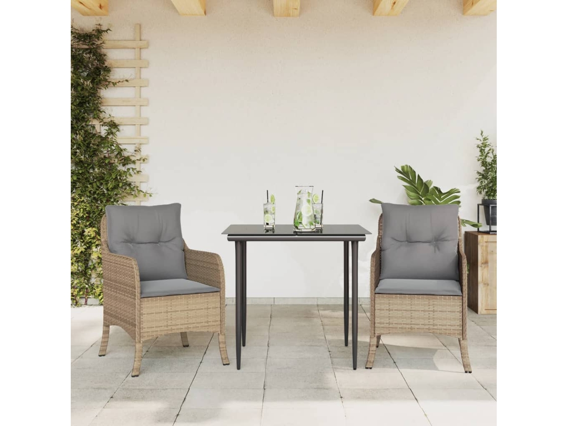 Vidaxl 3 Pcs Conjunto de Jantar P/ Jardim com Almofadões Vime Pe Bege