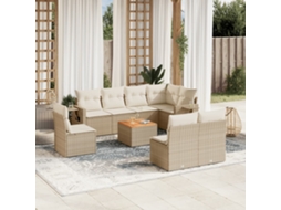 Vidaxl 9 Pcs Conjunto De Sofás P/ Jardim Com Almofadões Vime Pe Bege