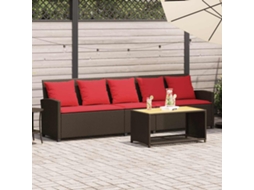 Vidaxl Sofá De Jardim Com Almofadões 5 Lugares Vime Pe Castanho